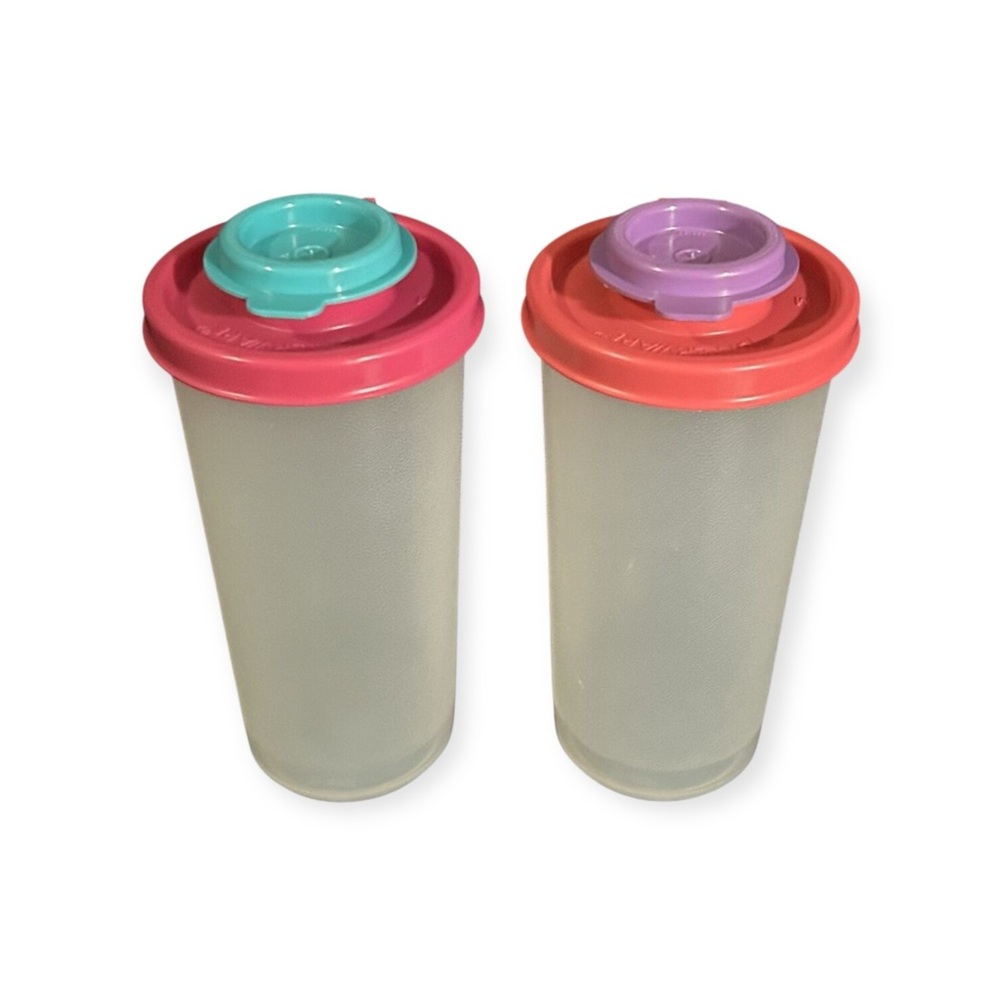 Tupperware Salt/Pepper Shakers 6oz Vintage Bubblegum Colors Pink Purple Teal